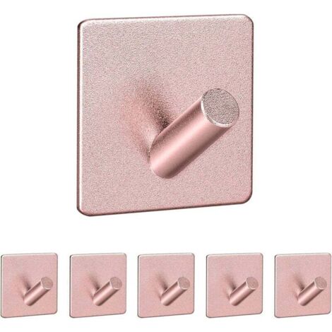 Selbstklebende Wandhaken, 6 Stück, 3M-Wandhaken für Badezimmertüren/Küchenhandtücher, wasserfest, aus porenfreier Aluminiumlegierung, rosa