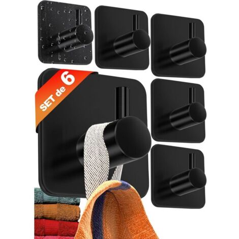 Selbstklebende Wandhaken, 6er-Set, Handtuch- und Garderobenständer, schwarzer Edelstahl für Bad und Küche