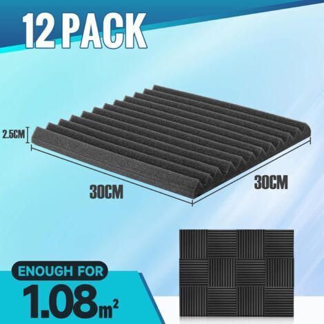 Selbstklebender Akustikschaumstoff – 12er-Pack Akustikpaneele, 30 x 30 x 2,5 cm, geräuschdämpfender Schaumstoff, für Gaming, Podcasting, Tonstudios, Büros
