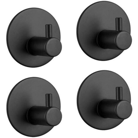 Selbstklebender Haken, Edelstahl-Wandhaken für Badezimmer, selbstklebender Handtuchhalter für Küche, Wohnzimmer und Büro, rostfrei und wasserdicht (Schwarz, 4 Stück)