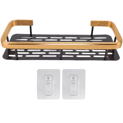 Selbstklebender, rostbeständiger Duschkorb aus Aluminium mit Abtropffläche – Schwarz oder Gold – 30 x 13 cm – Ideal für Bad und Küche