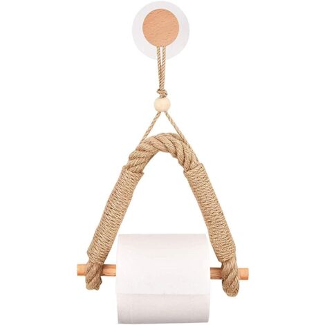 Selbstklebender Toilettenpapierhalter, Holzrollenhalter, Papierhandtuchhalter aus Hanfseil, wandmontierter Taschentuchhalter, Retro-Toilettenpapierhalter ohne Stanzung aus Hanfseil für Badezimmer und 