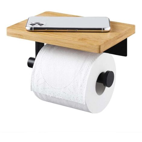 Selbstklebender Toilettenpapierhalter mit Bambusablage, kein Bohren erforderlich, Rollenhalter aus Edelstahl 304