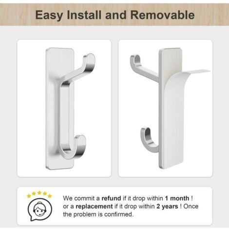 Selbstklebender Wandhaken, Handtuchhalter für Bad und Küche, Geschirrtuchhaken, selbstklebende Garderobe, Wandmontage ohne Bohren, wasserdicht, rostfrei, weiß, 6 Stück