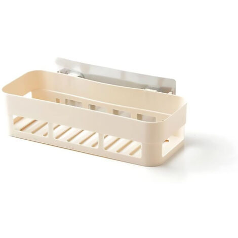 Selbstklebender, wandmontierter Duschkorb aus Kunststoff, Badezimmerablage (Beige)
