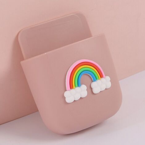 Selbstklebender Wandorganizer – Aufbewahrungsbox für Handy, Stifte und Fernbedienungen – ABS, 60 g – Regenbogenfarbenes Design – Werkzeuglose Montage – Integrierte Ladefunktion
