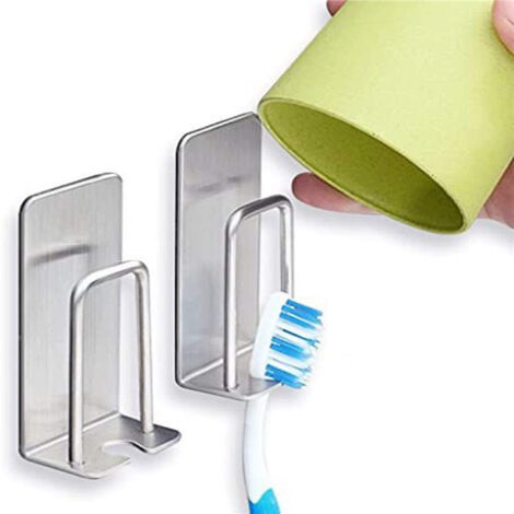 Selbstklebender Zahnbürstenhalter, Edelstahl 304, Badezimmeraccessoires (4 Stück, silber)
