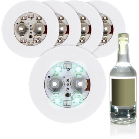 Selbstklebendes Flaschenlicht 5er Set je 6 cm - kalt weiß - Runde Leuchtsticker für Flaschen - LED Licht Sticker Glas Flaschen Deko Beleuchtung