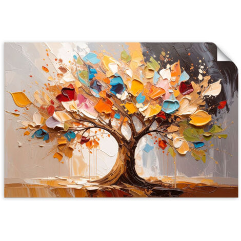 Selbstklebendes Poster – Wandsticker 3D Bunter Baum des Lebens Imitation von Farbe 60x40 cm