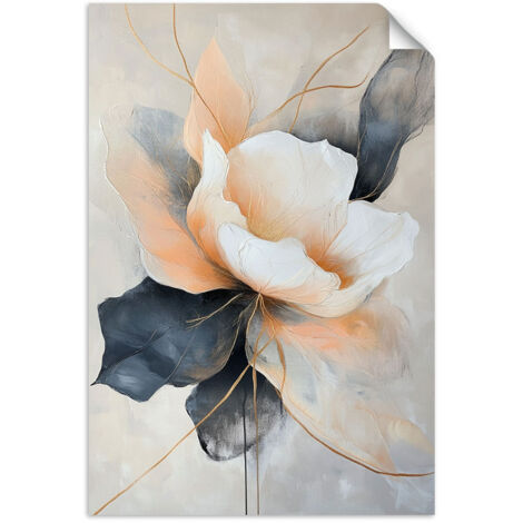 Selbstklebendes Poster – Wandsticker Abstrakte Blume Beige Grau 60x90 cm