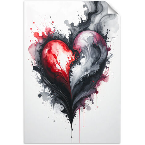 Selbstklebendes Poster – Wandsticker Abstraktion mit rotem Herzen 90x130 cm