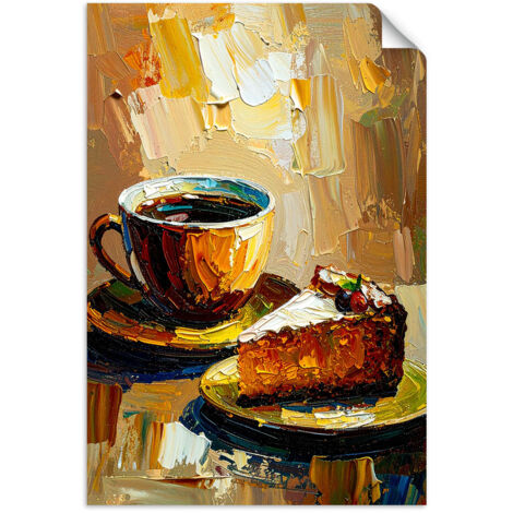 Selbstklebendes Poster – Wandsticker Beige Kaffeetasse und Keks 60x90 cm