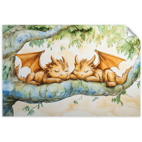 Selbstklebendes Poster – Wandsticker Bild für das Kinderzimmer Afrikanische bunte Tiere in Beige 60x40 cm