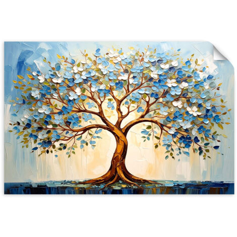 Selbstklebendes Poster – Wandsticker Blauer Baum des Lebens 3D Abstrakte Blumen 120x80 cm