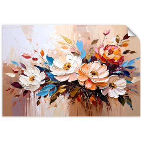 Selbstklebendes Poster – Wandsticker Blumenstrauß bunt abstrakt 90x60 cm