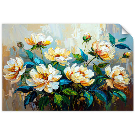 Selbstklebendes Poster – Wandsticker Blumenstrauß grün Imitation Malerei 60x40 cm