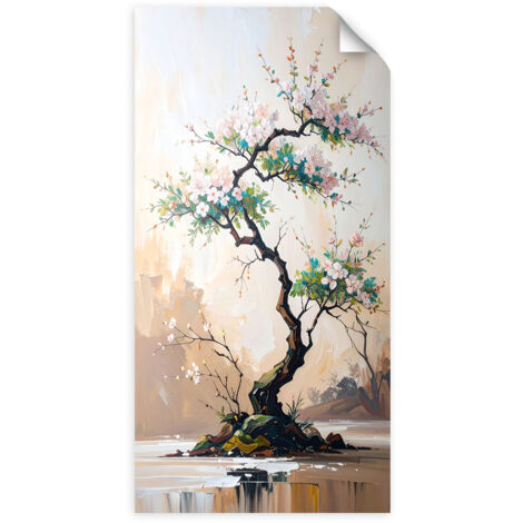 Selbstklebendes Poster – Wandsticker Bonsai-Baum Weiße Blumen Zweige 40x80 cm