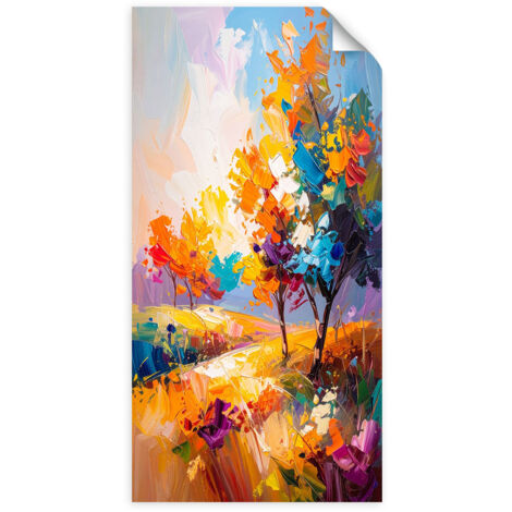 Selbstklebendes Poster – Wandsticker Bunte Bäume Landschaft-Imitation 100x200 cm