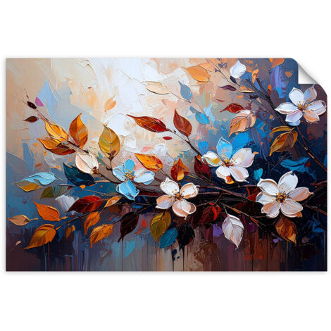 Selbstklebendes Poster – Wandsticker Bunte Blätter Imitation Ölgemälde-Effekt 60x40 cm