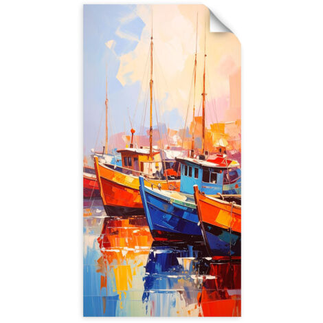 Selbstklebendes Poster – Wandsticker Bunte Boote im Hafen 40x80 cm