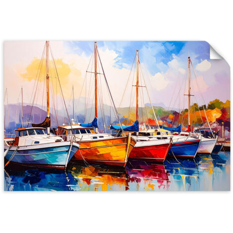 Selbstklebendes Poster – Wandsticker Bunte Boote Schiffe Hafen 90x60 cm
