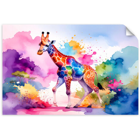 Selbstklebendes Poster – Wandsticker Bunte Giraffe Afrika Aquarell 60x40 cm