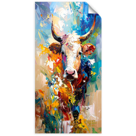 Selbstklebendes Poster – Wandsticker Bunte Kuh Rinder Tiere gemalt 40x80 cm