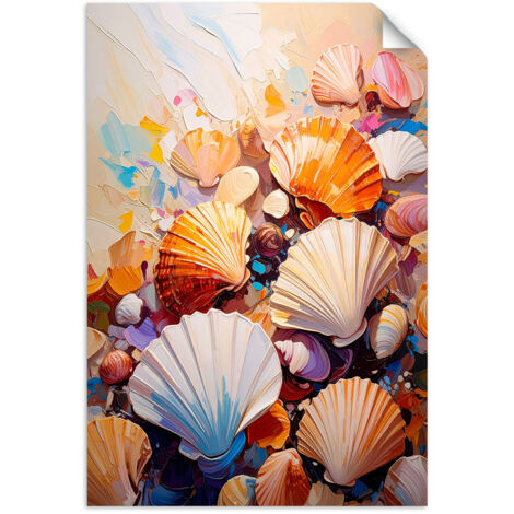 Selbstklebendes Poster – Wandsticker Bunte Muscheln am Strand 20x30 cm