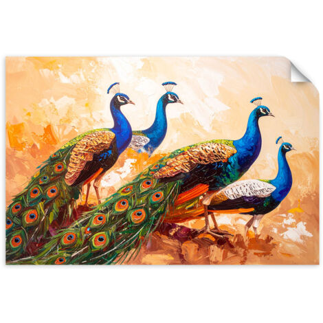 Selbstklebendes Poster – Wandsticker Bunte Pfauen Farbeffekt Vögel 60x40 cm