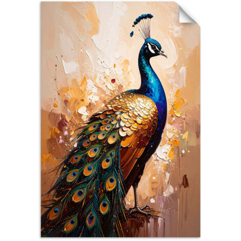 Selbstklebendes Poster – Wandsticker Bunte Pfauen Vögel auf beigem Hintergrund 20x30 cm