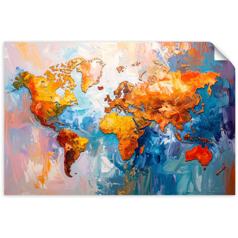 Selbstklebendes Poster – Wandsticker Bunte Weltkarte 60x40 cm
