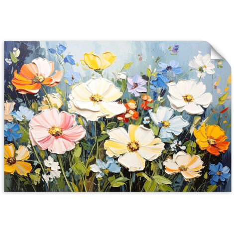 Selbstklebendes Poster – Wandsticker Bunte Wildblumen in Imitation 90x60 cm