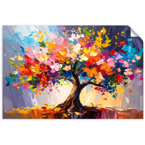 Selbstklebendes Poster – Wandsticker Bunter blühender Baum des Lebens 3D 120x80 cm