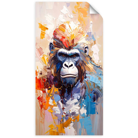 Selbstklebendes Poster – Wandsticker Bunter Gorilla Abstrakte Malerei 50x100 cm