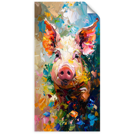 Selbstklebendes Poster – Wandsticker Buntes Schwein Ölfarbe 40x80 cm