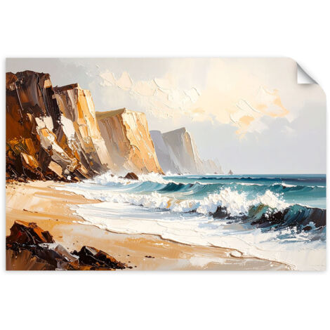 Selbstklebendes Poster – Wandsticker Felsen Strand Meer wie in einem Gemälde 120x80 cm