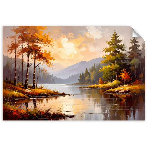 Selbstklebendes Poster – Wandsticker Fluss Bäume Berglandschaft 45x30 cm