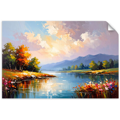 Selbstklebendes Poster – Wandsticker Flusslandschaft Bäume 30x20 cm