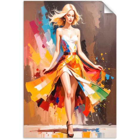 Selbstklebendes Poster – Wandsticker Frau in einem bunten Kleid 30x45 cm