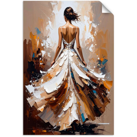 Selbstklebendes Poster – Wandsticker Frau in einem weißen Kleid mit Farbeffekt 20x30 cm