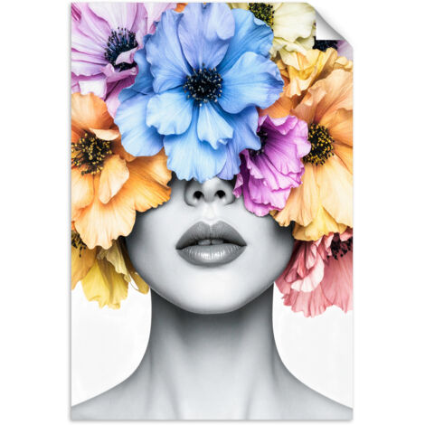 Selbstklebendes Poster – Wandsticker Frau mit Blumen auf dem Kopf 30x45 cm