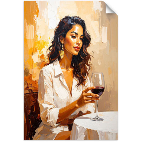 Selbstklebendes Poster – Wandsticker Frau mit einem Glas Wein am Tisch 80x120 cm