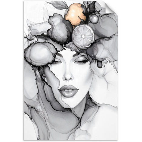 Selbstklebendes Poster – Wandsticker Frau mit Früchten auf dem Kopf 20x30 cm