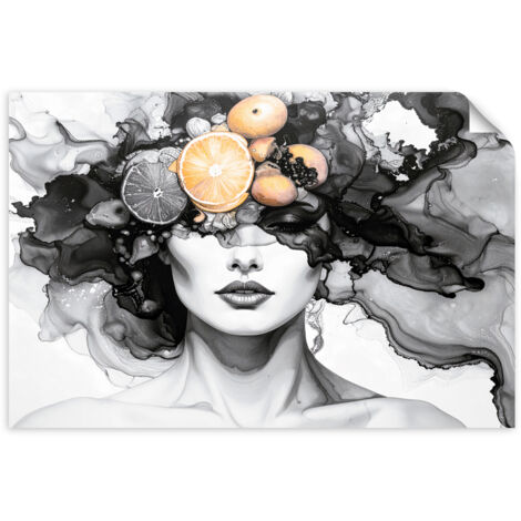 Selbstklebendes Poster – Wandsticker Frau mit Früchten auf dem Kopf 60x40 cm