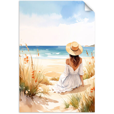 Selbstklebendes Poster – Wandsticker Frau Strand Meer Landschaft 30x45 cm