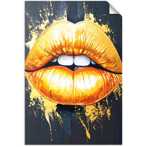 Selbstklebendes Poster – Wandsticker Goldene Lippen glamouröse Frau 60x90 cm