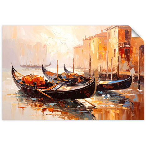 Selbstklebendes Poster – Wandsticker Gondeln in Venedig Beige 60x40 cm