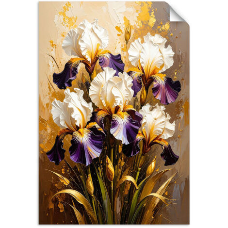 Selbstklebendes Poster – Wandsticker Irisblumen auf beigem Hintergrund 20x30 cm