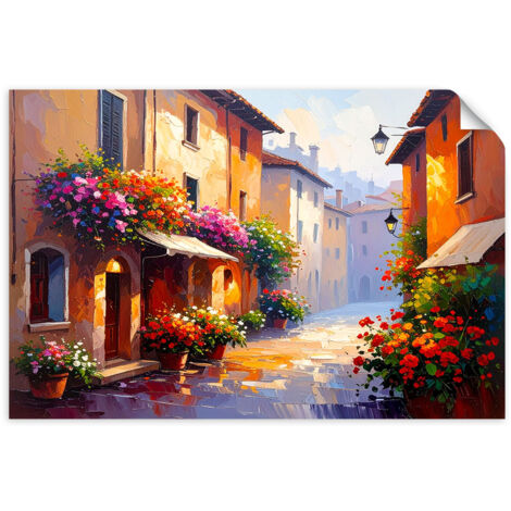 Selbstklebendes Poster – Wandsticker Italienische Straßen Blumen Häuser 120x80 cm