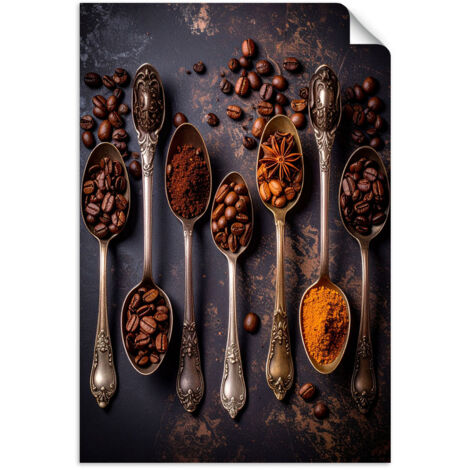 Selbstklebendes Poster – Wandsticker Kaffee und silberne Löffel 90x130 cm